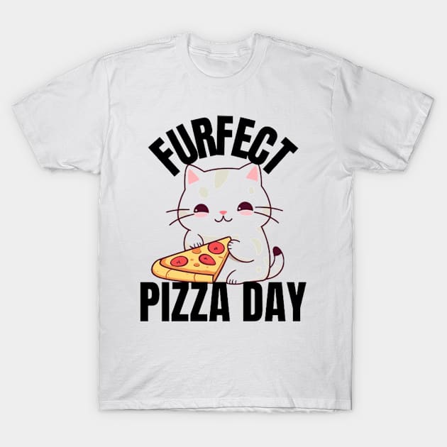 A Cat Enjoying a Furfect Pizza Day T-Shirt by Josh Diaz Villegas